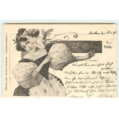 n°20515 - Illustrateur- Art nouveau - Stroefer - Ange embrassant une jeune femme