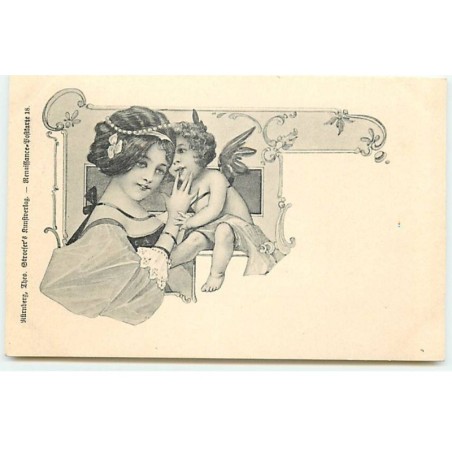 n°20516 - Illustrateur - Art nouveau - Stroefer - Ange chuchotant à l'oreille d'une jeune femme