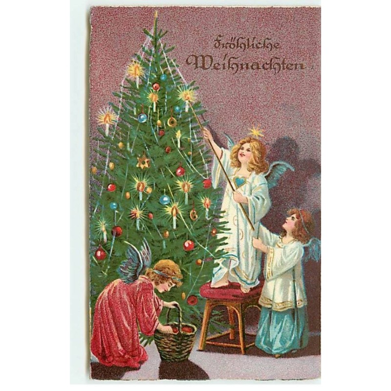 n°20520 - Fröhliche Weihnachten - Anges décorant un sapin