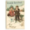 n°20521 - Carte Gaufrée - Merry Christmas - Couple d'enfants près d'une luge chargée de cadeaux, et d'un sapin