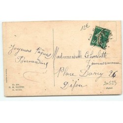 n°20523 - MM Vienne n°574 - Joyeuses Pâques - Poussins autour d'un chien avec un foulard autour de sa tête
