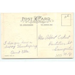 n°20525 - Carte Gaufrée avec Paillettes - Thanksgiving Greetings - Ange se préparant à couper la dinde - Oeillets