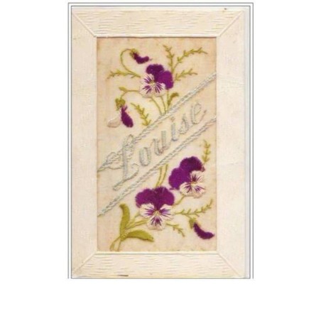 n°2054 - Carte Brodée - Prénom Louise - Pensées