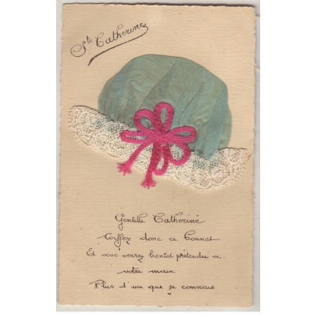 n°20552 - Sainte Catherine - Bonnet Bleu avec Noeud Rose - Gentille Catherine
