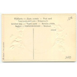 n°20565 - Carte Gaufrée - Coquelicot - Femme dans un Médaillon de profil - Coiffe Art Nouveau