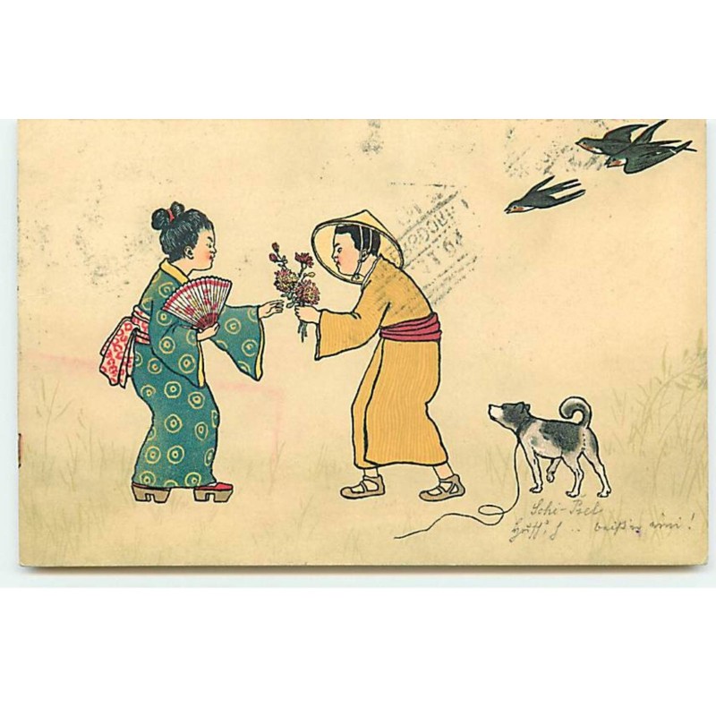 n°20571 - MM Vienne n°193 - Couple de Japonais - Chien - Hirondelle