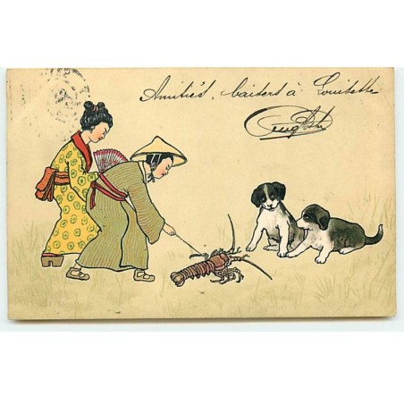n°20573 - MM Vienne n°193 - Couple de Japonais jouant avec un homard - Chien