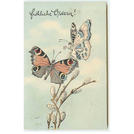 n°20584 - Frohliche Ostern - Papillons Humanisés sur des branches de coton - Surréalisme