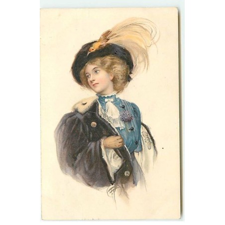 n°20611 - MM Vienne n°479 - Jeune femme mettant son manteau, et portant un chapeau avec un oiseau dessus