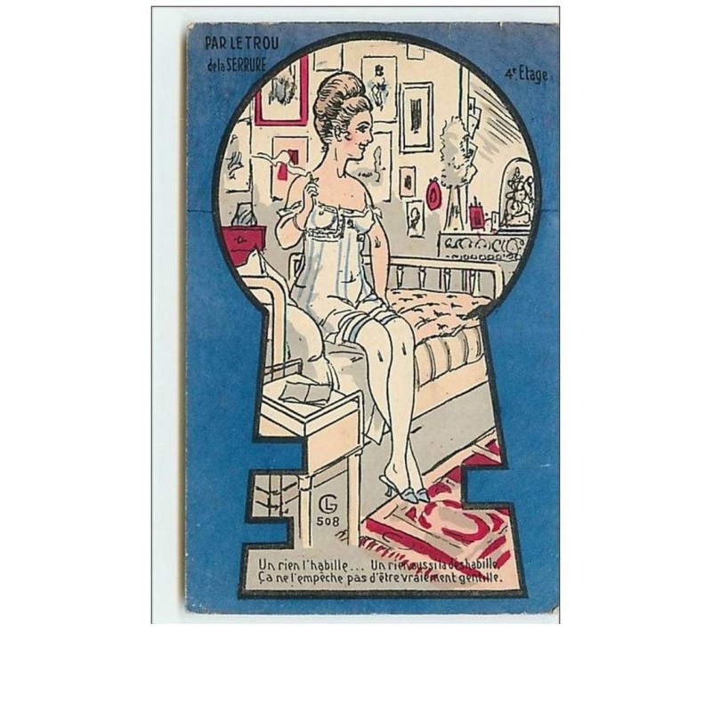 n°11074 - Carte Illustrateur - Dans le Trou de la Serrure - 4e Etage - Femme en deshabillé