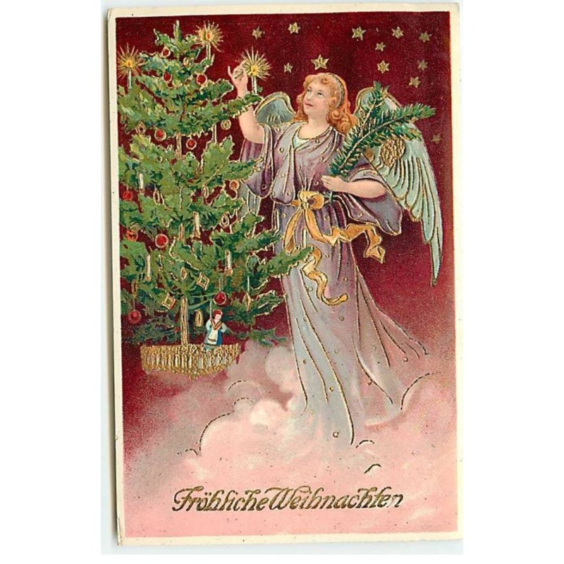 n°20627 - Fröhliche Weihnachten - Ange gardien allumant les bougies d'un sapin