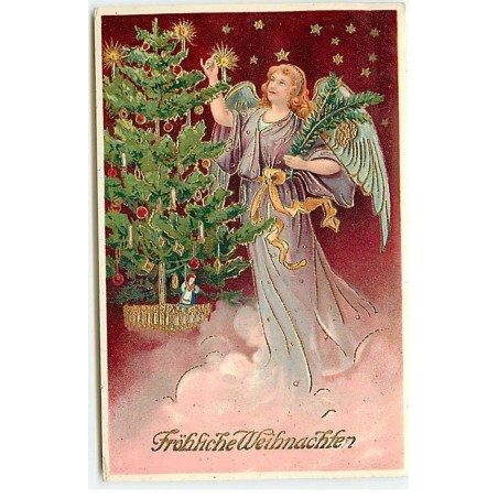 n°20627 - Fröhliche Weihnachten - Ange gardien allumant les bougies d'un sapin