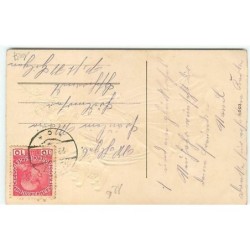 n°10037 - Carte Fantaisie Gaufrée - Fröhliche Weihnachten - Ange avec un ours et un sapin