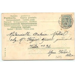 n°20633 - Carte Gaufrée - Je Porte Bonheur - Nain mettant une guirlande de myosotis autour d'un cadre