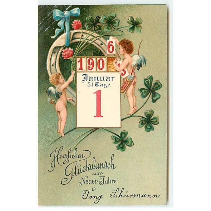 n°20648 - Herzlichen Glückwunsch zum Neuen Jahre 1906 - Anges près d'un éphéméride