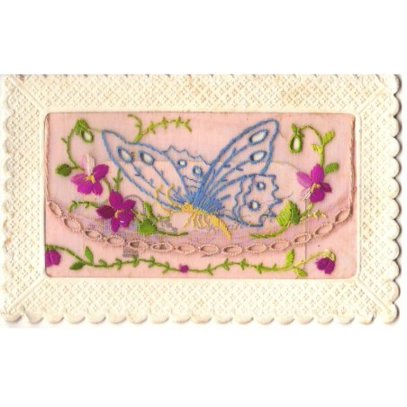 n°20651 - Carte Brodée avec rabat - Papillon Bleu