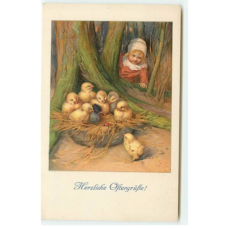 n°20667 - TSN Serie 1751 - Herzliche Ostergrusse - Fillette épiant un nid de poussins