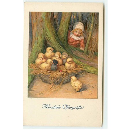 n°20667 - TSN Serie 1751 - Herzliche Ostergrusse - Fillette épiant un nid de poussins