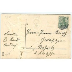 n°20671 - Carte Gaufrée - Gluckliches Neujahr - Enfants et cochons dans une Automobile