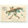 n°20679 - Carte Gaufrée - Bonne Année - Garçon portant une planche avec 1909