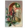 n°20685 - Carte Gaufrée - Frohliche Weihnachten - Enfant prenant une pomme sur une Table