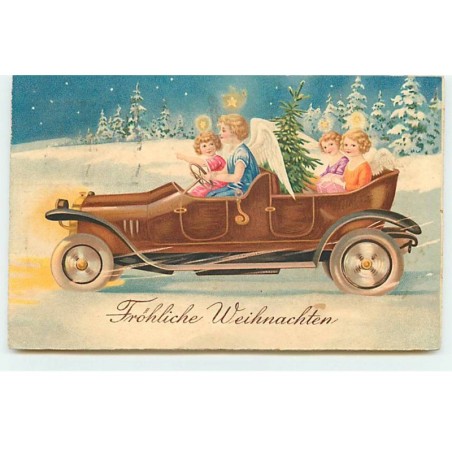 n°20690 - Frohliche Weihnachten - Anges dans une Automobile