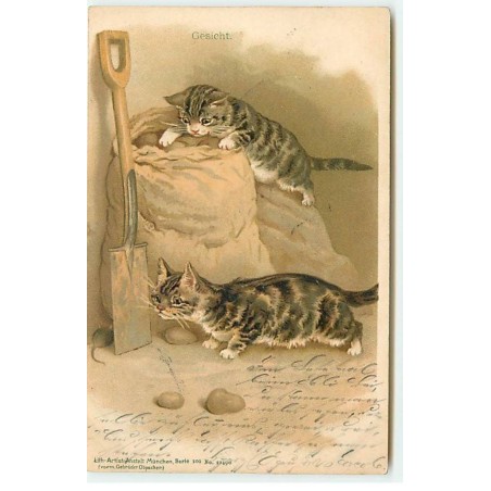 n°20697 - Serie 100 n°21490 - Chats épiant une souris cachée derrière une Pelle