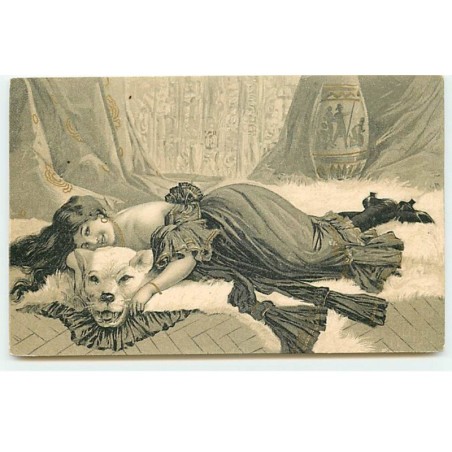 n°20711 - Illustrateur - Jeune femme allongée sur une peau de lion