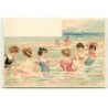 n°20712 - Fantaisie - Jeunes femmes se baignant et se tenant à une corde plongée dans la mer - Baigneuse
