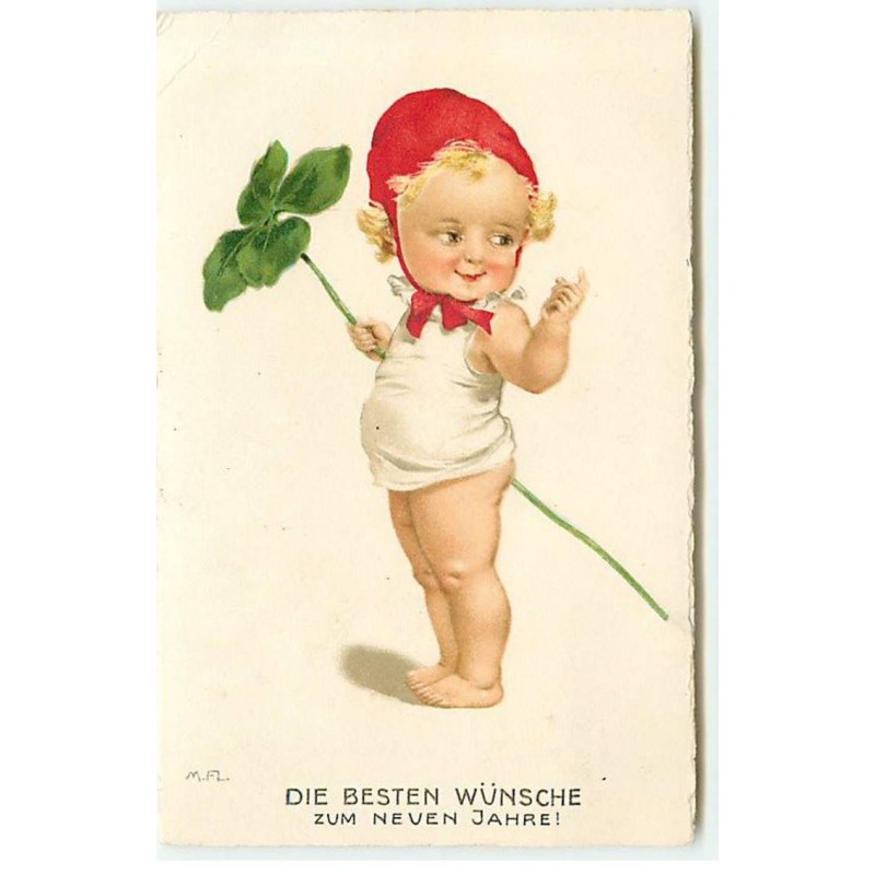 n°20734 - M. Flatscher - Die Besten Wünsche zum Neuen Jahre - Bébé tenant un trèfle