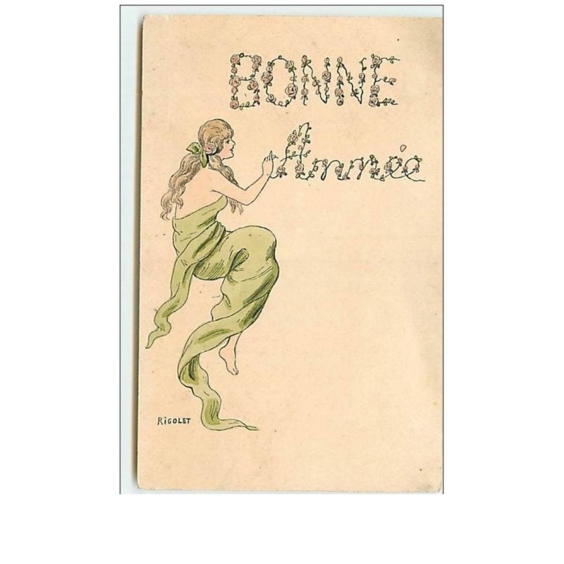 n°11093 - Carte Fantaisie - Bonne Année - Rigolet - Femme - Art Nouveau