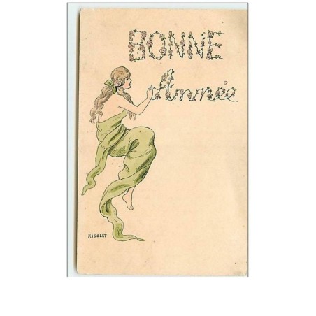 n°11093 - Carte Fantaisie - Bonne Année - Rigolet - Femme - Art Nouveau