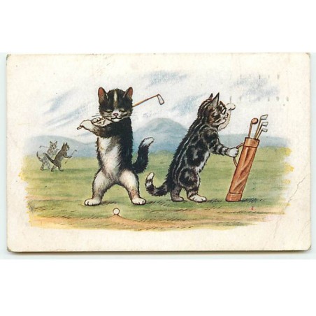 n°20742 - Chat - J. Salmon - Style Wain ??? - Chats jouant au golf