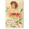n°20745 - Carte Gaufrée - Clapsaddle - Visage de Fillette au milieu d'une rose