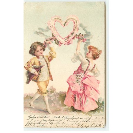 n°20750 - Clapsaddle - Enfants dansant autour d'un coeur -Paillettes