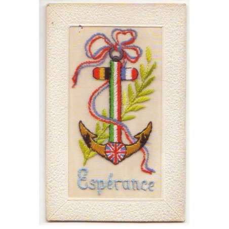 n°20752 - Carte Brodée - Espérance - Ancre et drapeaux