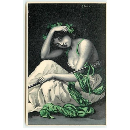 n°20766 - Carte Illustrateur - Femme assise avec une sorte de Sceptre