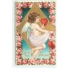 n°20774 - Carte Gaufrée - I Greet Thee Valentine - Angelot avec un Coeur à la Main