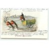 n°20778 - Prosit Neujahr - Attelage d'Oiseaux Humanisés transportant des Lettres - Paillettes