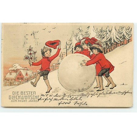 n°20779 - Die Besten Gluckwunsche zum Neuen Jahre - Style Florence Hardy - Enfants faisant une Boule de Neige