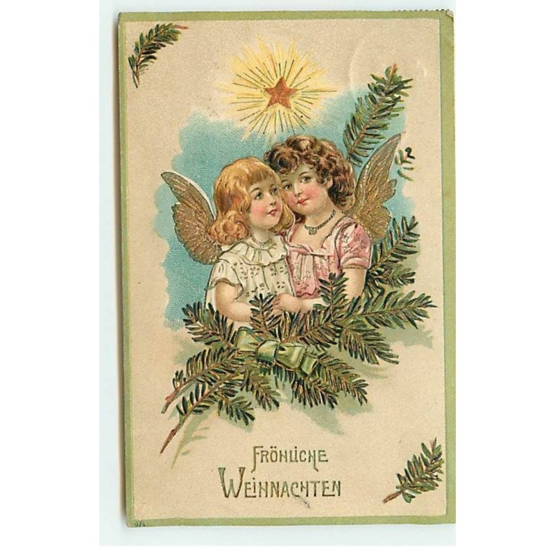 n°20786 - Carte Gaufrée - Frohliche Weihnachten - Deux Anges sous une Etoile