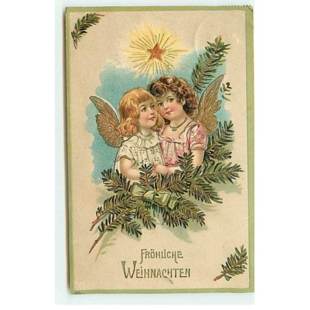 n°20786 - Carte Gaufrée - Frohliche Weihnachten - Deux Anges sous une Etoile