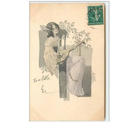 n°11099 - Carte Fantaisie - Femme avec Mandoline - S. Hauby