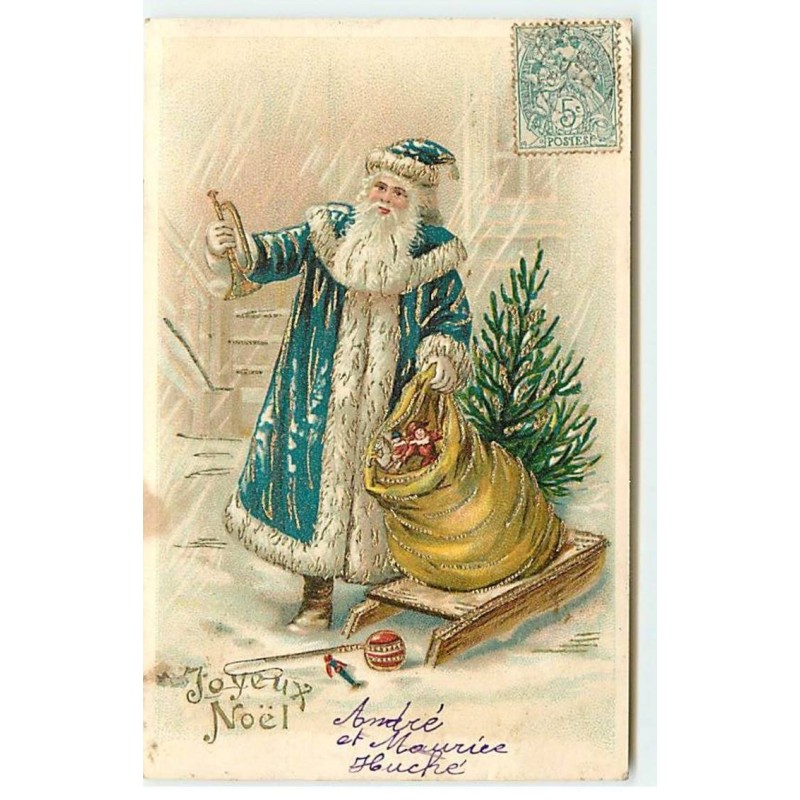 n°20787 - Carte Gaufrée - Joyeux Noel - Père Noel sortant des cadeaux
