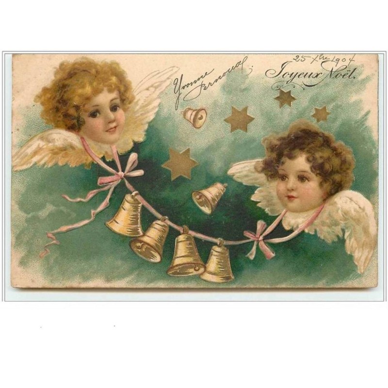 n°111 - Carte Gaufrée - Joyeux Noël - Angelots et cloches
