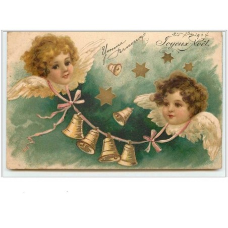 n°111 - Carte Gaufrée - Joyeux Noël - Angelots et cloches