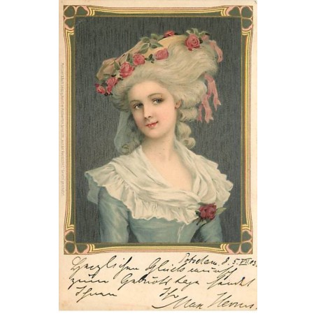 n°20809 - MSM - Jeune femme avec un chapeau avec des roses