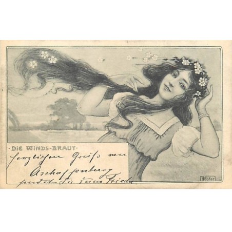 n°20813 - Theo Stroefer Serie 227 n°2 - Die Winds Braut - Jeune femme les cheveux dans le vent