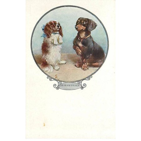 n°20820 - M. Munk Wien n°1170 - Liebeswerben - Cavalier King Charles et teckel