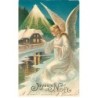 n°20837 - Carte Gaufrée - Joyeux Noël - Ange Gardien près d'une maison